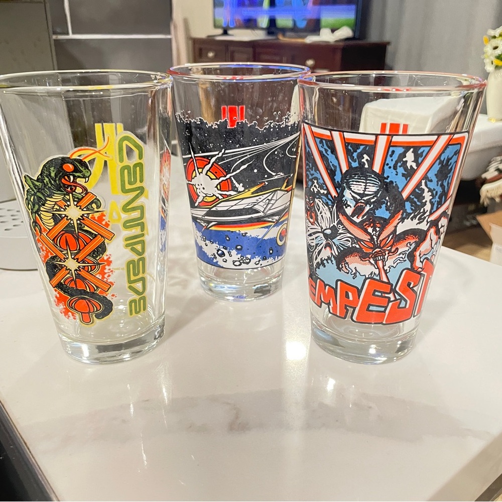 3 Atari Drinking Glasses 12 Ounce Tempest, Centipede, Asteroids: